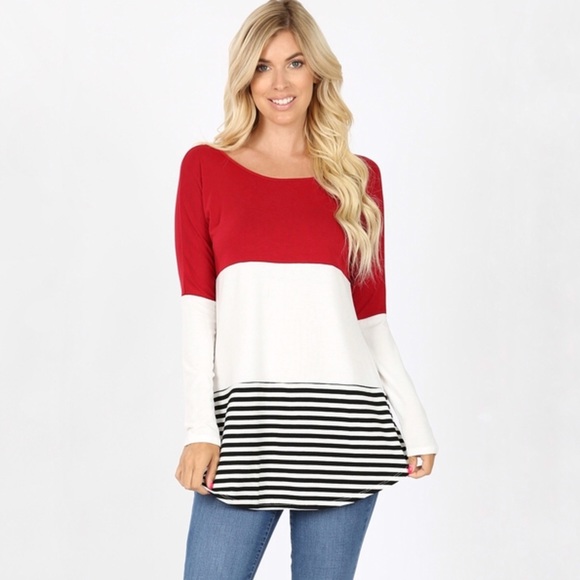 Olive Color Block Long Sleeve Top - Picture 3 of 7